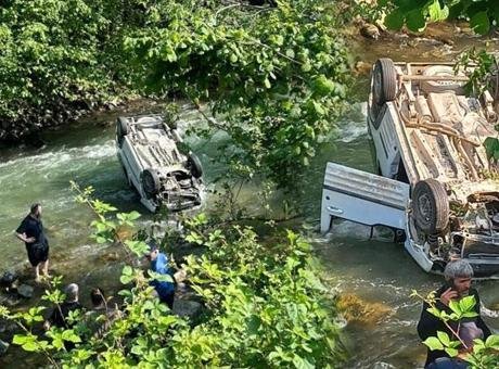 Trabzon'da feci kaza! Araç dereye uçtu: 2 ölü, 1 yaralı